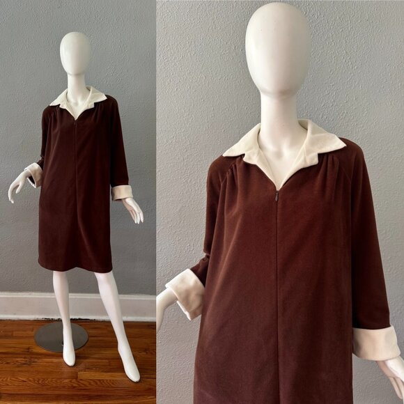 Vintage 70s Fleece VANITY FAIR Zip Front Nightgown House Coat Robe M - Picture 1 of 11